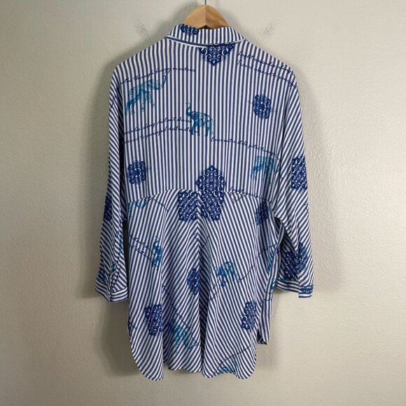 Chicos Womens XL Button Up Striped Blouse Long Dolman Sleeve Tunic Top Shirt - Picture 11 of 12